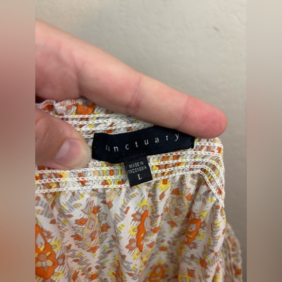 Sanctuary Elle Off Shoulder Boho Orange and Cream Print Dress Size L - Picture 10 of 12